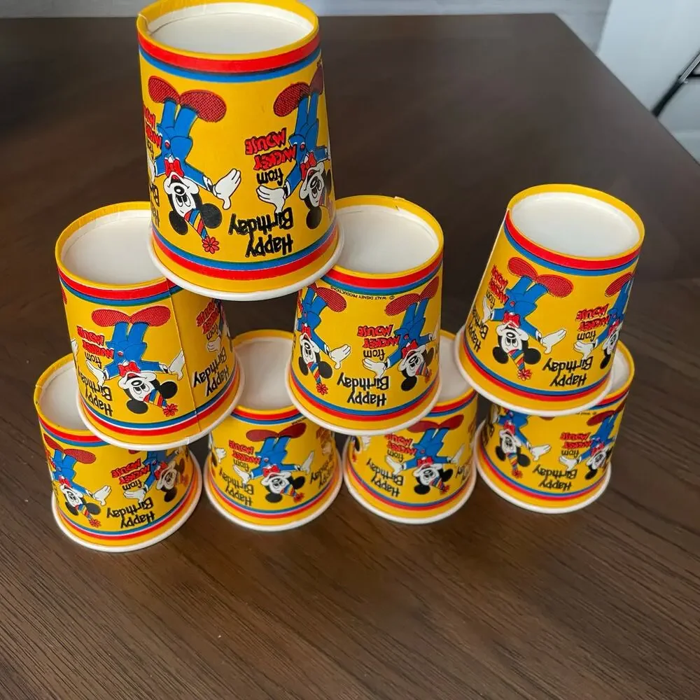 Vintage Mickey Mouse Birthday Party Cups Napkins Paper Yellow Disneyana READ